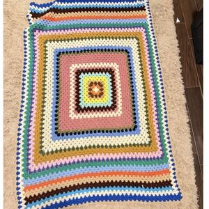 Handmade Crochet Afghan Throw Blanket Large Granny Square 44 X 67